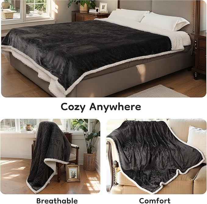 Electric Heated Blanket Twin Size - 62"x84", Soft Flannel Heating Blanket, 10 Heating Levels, 1-12 H Auto Shut Off, Breathable Warm and Washable for Bed, Dark Grey