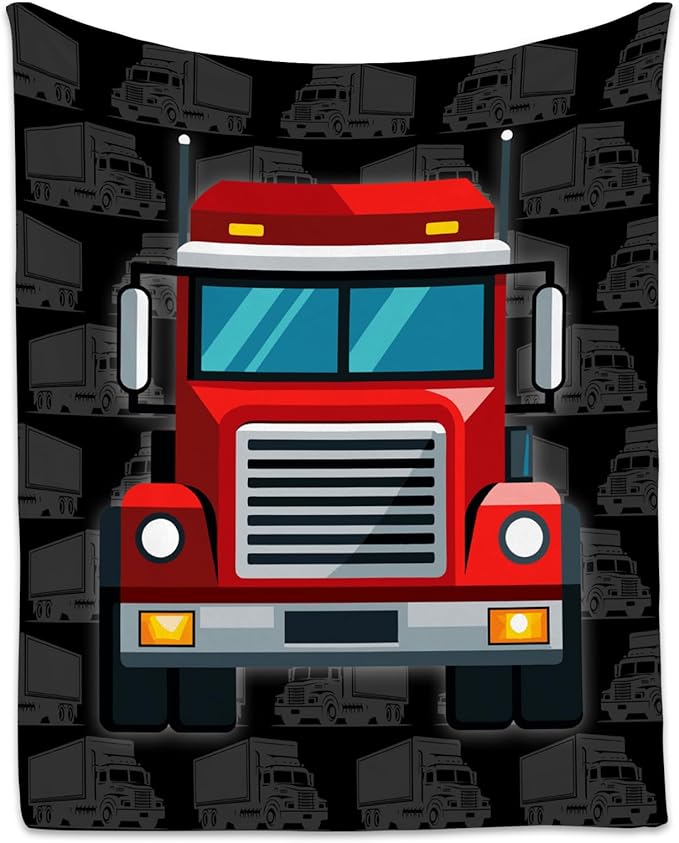 Truck Blanket, Cozy Soft Throw Gifts for Kids, Cute Black Flannel Throw Blankets for Couch Sofa, 40x50 Inches