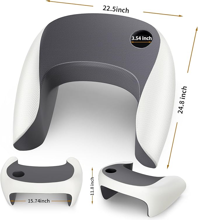 Reading Pillow, Lap Desk Pillow for Adult, Gaming Pillow Memory Foam for Arm Support, Arm Rest for Working, Crocheting, Playing Game or Siting in Bed, Floor, Sofa (White&Grey)