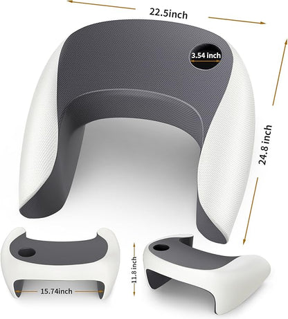 Reading Pillow, Lap Desk Pillow for Adult, Gaming Pillow Memory Foam for Arm Support, Arm Rest for Working, Crocheting, Playing Game or Siting in Bed, Floor, Sofa (White&Grey)