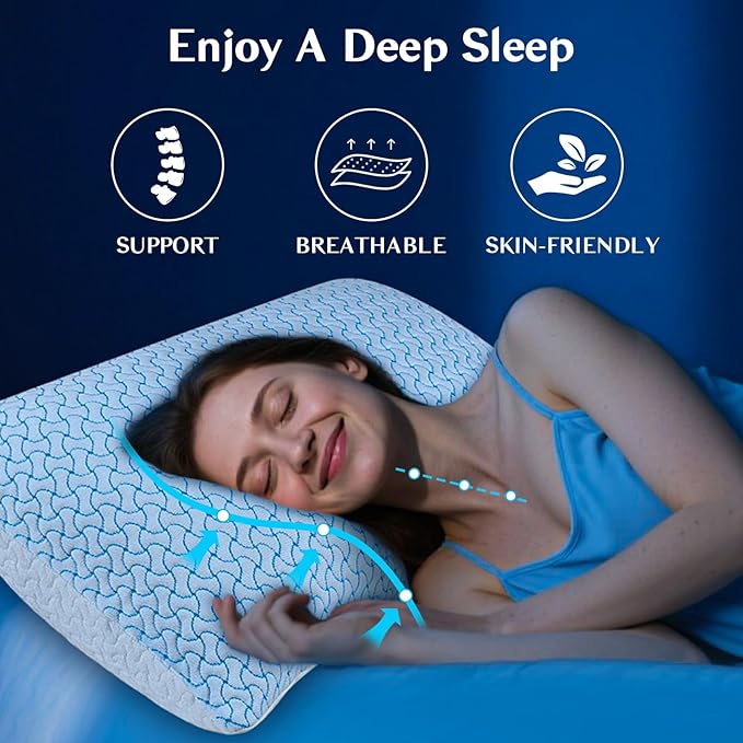 SUPA MODERN Shredded Memory Foam Pillows Queen Size Set of 1, Cooling Bed Pillow for Sleeping for Hot Sleepers, Adjustable Pilllows for Side Back and Stomach Sleepers, Neck & Shoulder Comfort Support