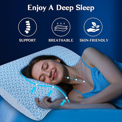 SUPA MODERN Shredded Memory Foam Pillows Queen Size Set of 1, Cooling Bed Pillow for Sleeping for Hot Sleepers, Adjustable Pilllows for Side Back and Stomach Sleepers, Neck & Shoulder Comfort Support