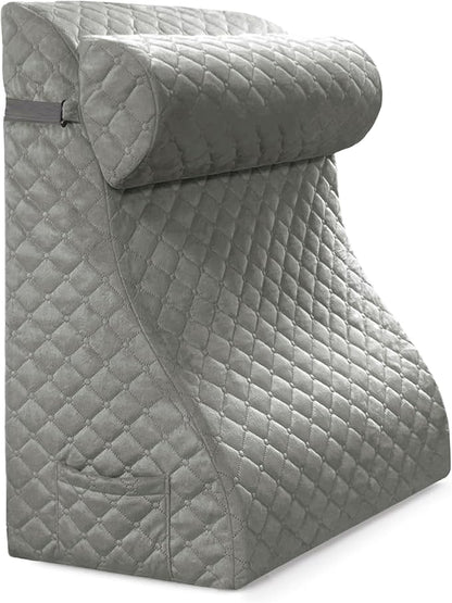 Daneey Reading Pillows for Sitting in Bed Adult Back Pillow for Bed Sitting Up, Back Support Pillow for Bed with Adjustable Roller, Foam Wedge Pillow for Neck, Lumbar, Back, Gray, 20 * 12 * 26IN