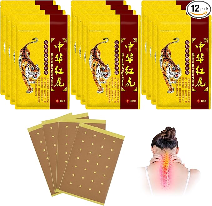 Tiger Patches - Chinese Red Tiger Back Patch Ultra Strength Heat Patches for Muscle Joint of Knee Shoulder Neck (12 Packs - 96 Counts)