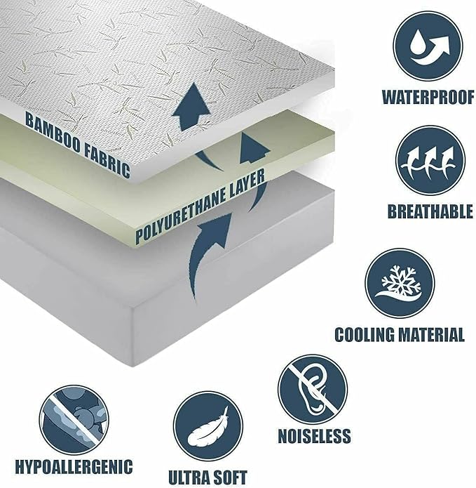 Bamboo Mattress Protector with Zipper - 100% Waterproof Twin XL Size Cooling Mattress Cover - Ultra Soft Jacquard Fabric Breathable Noiseless Mattress Pad Cover - Zippered Mattress Encasement