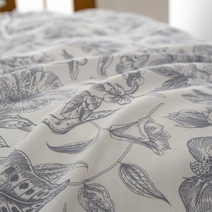 Floral Twin Duvet Cover, 100% Brushed Microfiber 3-Piece Bedding Set, Vintage Floral Garden Style Pattern with Zipper Closure