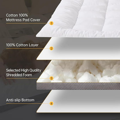 SAPHREAS 3 Inch Foam Mattress Topper Queen Size, Extra Soft Pillow Top Mattress Pad with Breathable Air Mesh Sides, Back Pain Relief, Fluffy Shredded Foam Filled