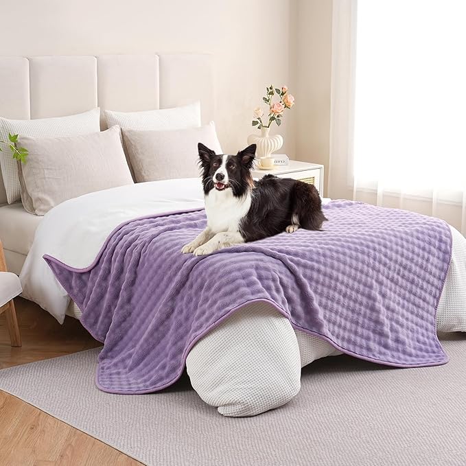 Waterproof Blanket for Bed Couch Sofa Car, Soft Leakproof Dog Blanket with 3D Bubble Pattern, Reversible Water Proof Pet Blankets for Dogs Cats Puppies (50"x60", Dusty Purple)