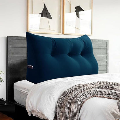 Headboard Pillow - 3 in 1 Large Bed Pillow as Wedge Reading Pillow, Large Couch Daybed Pillow or Positioning Support Backrest Back Cushion for Sitting in Bed Velvet Twin Deep Blue