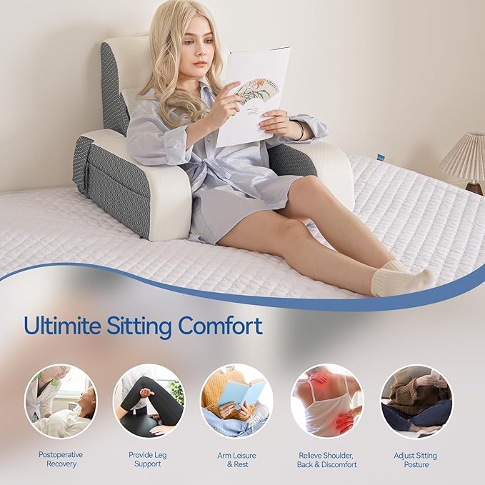 Kayfia Reading Pillow, 10 in 1 Back Pillow for Bed Sitting up with Detachable Arms Rest, Back Rest Pillow with Gel Memory Foam, Husband Pillow for Reading/Gaming/Working in Bed or Couch 21'', White