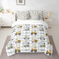 Feelyou Construction Truck Comforter Set with Sheets 7 Piece Twin Size Kids Machinery Truck Excavators Vehicles Bedding Set Cartoon Tractor Bed in a Bag Excavator Tractor Plaid Grid White Bed Set