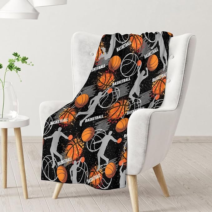 Basketball Blanket Gifts for Boys - 50x40 Inches Cute Throw Blanket for Basketball Lover Kids Adults Teens - Black Soft Fuzzy Sport Blankets for Couch Sofa Bed