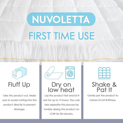 NUVOLETA King Mattress Topper, 100% Viscose derrived from Bamboo Cooling Mattress Bed Topper 400 TC Extra Thick Plush Topper with 21 inch Deep Pockets.