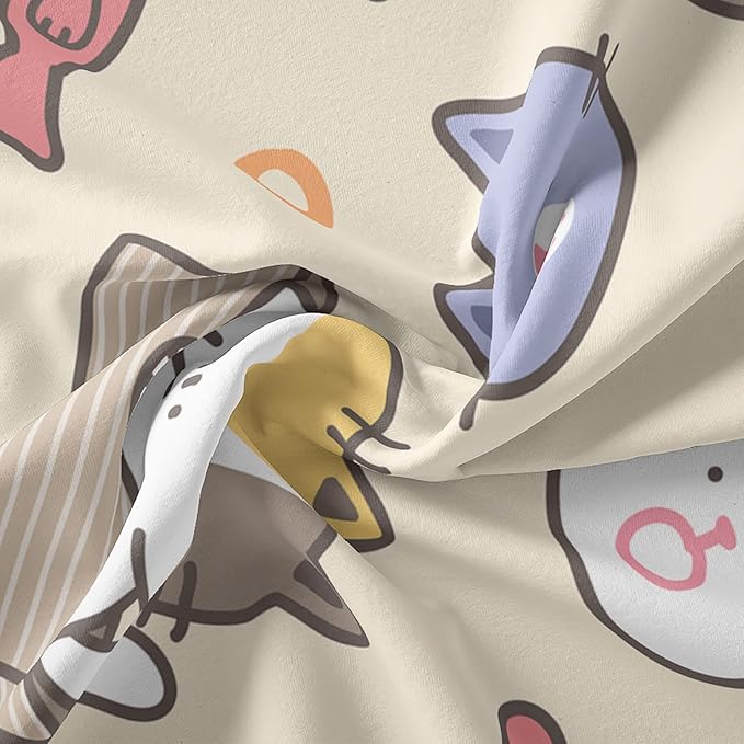 QOOMO Kawaii Cat Comforter King,Kawaii Animals Comforter Set for Kids Teens Girls,3Pcs Bedding Set Printed Comforter with 2 Pillowcases,Down Alternative,Soft and Lightweight，King Size
