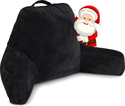 Husband Pillow Black, Original Reading Pillow in Bed Rest Chair, Shredded Memory Foam Large Lounge Cushion Adult Backrest with Arms, Comfy Back Support for Sit Sitting Up, Washable/Removable Cover