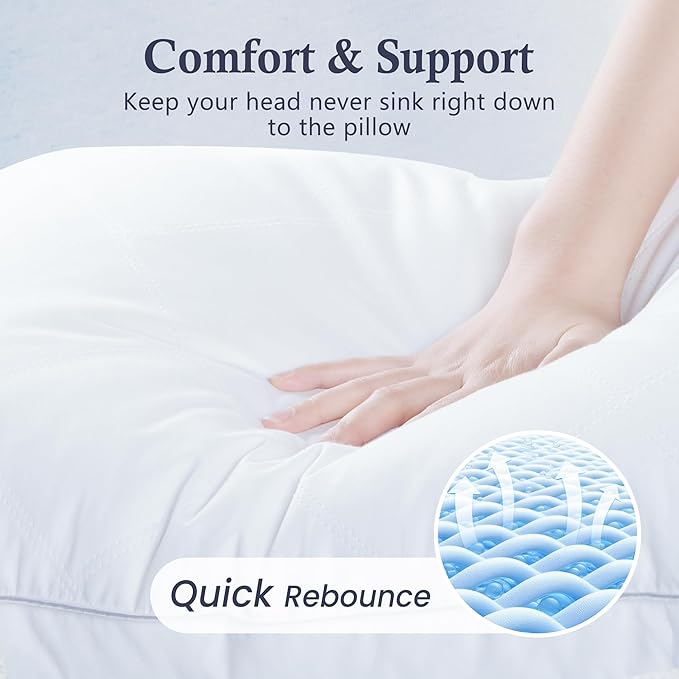 puredown® Made in USA Goose Feather Down Gusseted Pillows, 100% Cotton Cover, Pillows Standard Size Set of 2, Luxury Hotel Gusseted Bed Pillows for Sleeping