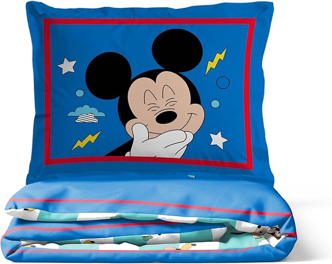 Jay Franco Duvet Cover Set – 3 Piece Comforter Cover and Sham Set, Super Soft Cozy Kids Bedding (Insert Not Included) Blue - Mickey Mouse, Queen
