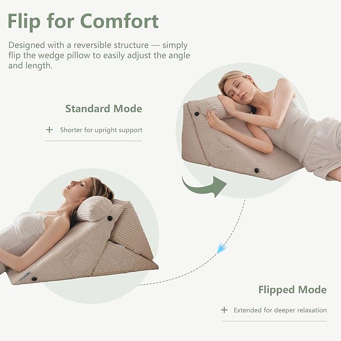 HIGOGOGO 10PCS Orthopedic Bed Wedge Pillow Set – Adjustable Soft Foam Body Positioners for After Surgery Recovery, Back & Leg Pain Relief, Sitting Up in Bed, Acid Reflux & GERD, Beige