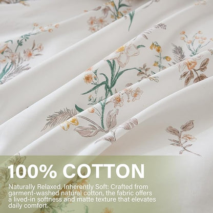 Duvet Cover Set King Size Vintage Style Garden Floral Duvet Cover 100% Cotton 3 Pcs Chic Floral Comforter Cover with Zipper Botanical Coquette Duvet Cover Set Ultra Soft & Breathable
