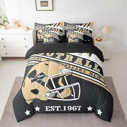Erosebridal Sports City Comforter Set Full, Gridiron Seasonal Color Bedding Sets Football Lovers Kids Rugby Comforter + Flat Sheet + Fitted Sheet + 2 Pillowcases + 2 Throw Pillow Covers
