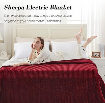 Westinghouse Full Size Heated Blanket, Soft Flannel to Sherpa Reversible, Electric Blanket Full with 10 Heating Settings & 1-12 Hours Auto Shut Off, Machine Washable, (72" x 84", Red)