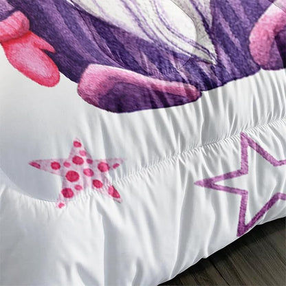 Christmas Kawaii Gnome Bedding Set for Kids Boys Girls, Rainbow Stars Pattern Xmas Santa Dwarf Comforter Set Full Size, Colorful Quilt for Christmas Decorations