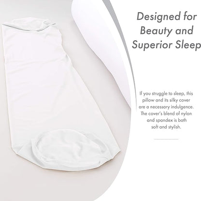 Straight Body Pillow, Full Size Premium Microbead,Side Sleeping/Maternity Pregnant Women, Supportive,Fluffy, Breathable, Cooling, 85/15 Spandex/Nylon Silky Feel Anti-Aging - 48 X 8 - White