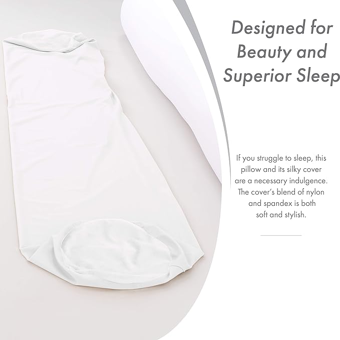 Case Only - Body Pillow Cover Stylish Silky Super Soft - 85% Spandex/ 15% Nylon Blend, Beauty - Breathable Pillowcase - Gentle on Hair Size 48 X 8, White