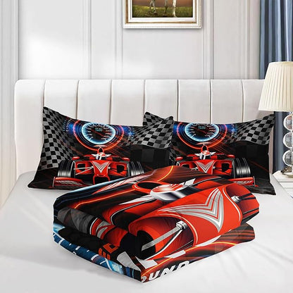 3D Racing Car Comforter Set Extreme Sports Printed Bedding Set with 1 Comforter and 2 Pillowcases for Boys and Girls Bedroom All Season(Car-3 Full)