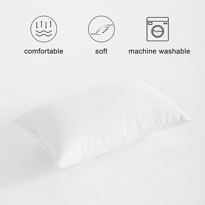 FLXXIE 2 Pack Microfiber Small Mini Pillows, 11x7 Inches, Soft Washable Travel Nap Pillows, White