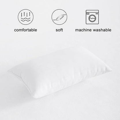 FLXXIE 2 Pack Microfiber Small Mini Pillows, 11x7 Inches, Soft Washable Travel Nap Pillows, White