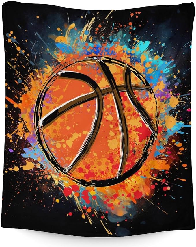 Blanket for Boys Men- Basketball Throw Blanket Gift for Basketball Lover - 60x50 Inches Sports Blankets for Kids Teens Adults - Black Soft Fuzzy Basketball Stuff for Couch Sofa Bed
