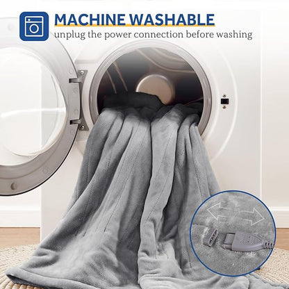 Sealy Electric Blanket Queen Size, Flannel Heated Blanket with 10 Heating Levels & 1-12 Hours Auto Shut Off, Machine Washable, Light Grey, 84 x 90 Inch