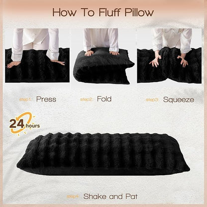 YZ HOME Faux Fur Fluffy Body Pillow for Adults - Firm Body Pillow Insert with Shredded Blue Memory Foam, Adjustable Height, Soft Support for Side Sleeping, Pregnant Women, Washable, 20x54 Inch (Black)