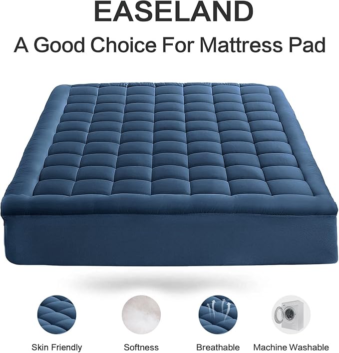 EASELAND Twin XL Mattress Pad Pillow Top Mattress Cover Quilted Fitted Mattress Protector Extra Long 8-21" Deep Pocket Cooling Mattress Topper (39x80 Inches, Dark Blue)