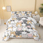 QOOMO Kawaii Cat Comforter King Size,Cats Bedding Set for Kids Teens Girls Boys,3Pcs Bedding Set Printed Comforter with 2 Pillowcases,Down Alternative,Soft and Lightweight，King Size