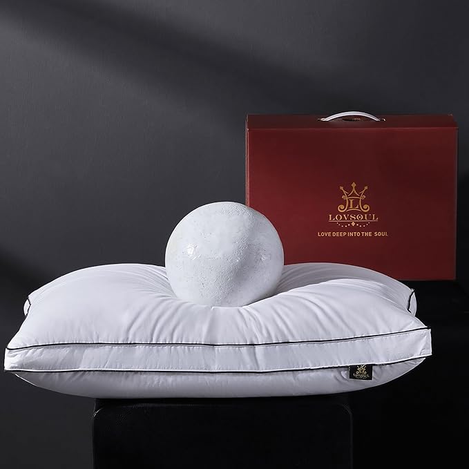 L LOVSOUL Goose Feather Down Pillow Standard Size of 1,Ultra Soft 100% Organic Cotton Fabric, 700TC,800 Fill Power, Luxury Hotel Collection Bed Gusseted Pillows for Back, Stomach or Side Sleepers