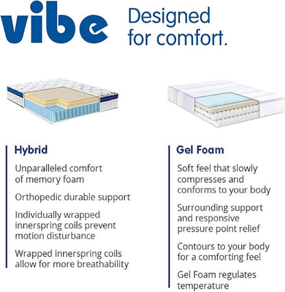Vibe Quilted Hybrid Mattress, 12-Inch Innerspring and Pillow Top Gel Memory Foam Mattress, Fiberglass Free, CertiPUR-US Certified Bed in a Box, California King