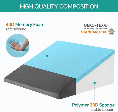 Bedluxe Wedge Pillow, 12 inch Bed Wedge Pillow for Headboard, Pillow Wedge for Acid Reflux Relief, Sleeping, After Surgery, Snoring, Gerd, Triangle Pillow Wedge - Cooling Memory Foam Top, Plush Grey