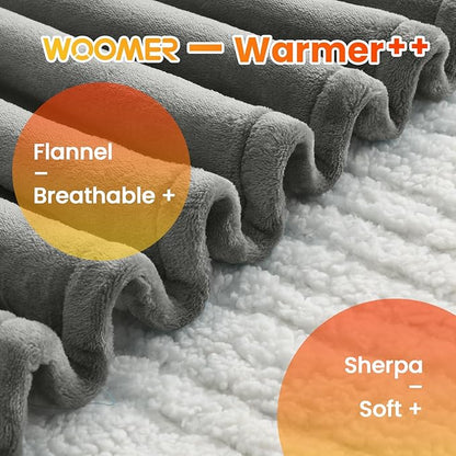 WOOMER Heated Throw Blanket Twin Size, Soft Flannel Fast Heating Blanket with Multi-Color Option, 62"x 84", 10 Heating Levels & 0.5-12H Auto Off, Over-Heat Protection