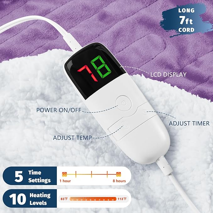 BOMOVA Heated Electric Blanket Throw Size - 50" x 60" Heating Blanket with 10 Heating Levels & 8 Hours Auto Off, Warm Flannel Blanket, Christmas Birthday Gifts for Women