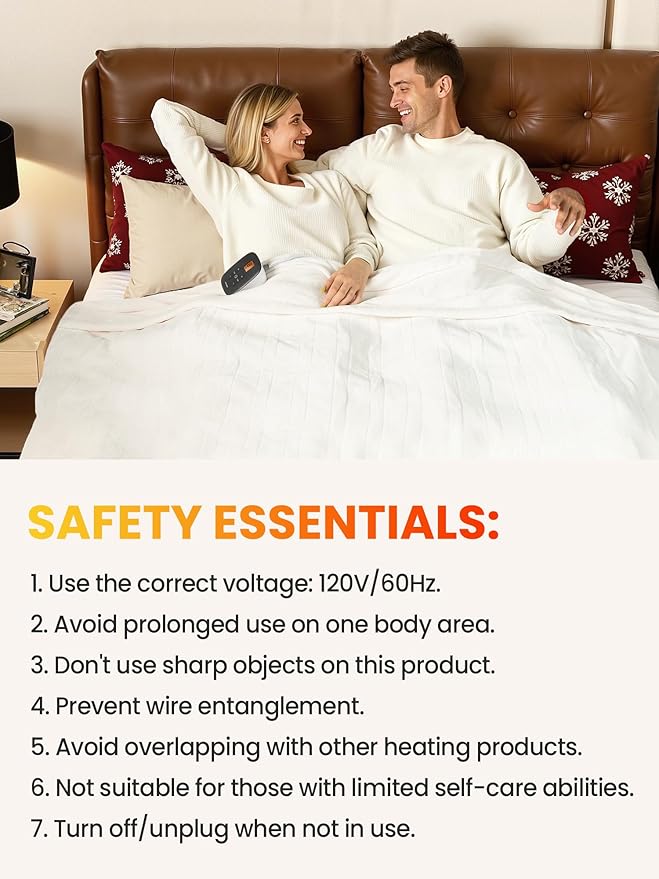 WOOMER Heated Blanket Full Size 77" x 84", Electric Blanket with 0.5-12 Hours Timer & 10 Heating Levels, ETL Certified, White Double-Sided Velvet, Over-Heat Protect, Machine Washable