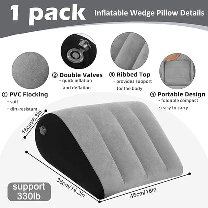 Prosixtoy Portable Wedge Pillow Inflatable Cushion - Body Positioners Lightweight Wedge Pillow for Sleeping, Leg Elevation, Use in Bed, Travel, Camping, Fast Inflating Deflation (Grey)