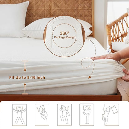 YOUR MOON Natural Wool Mattress Pad Full – 200GSM Organic Australian Wool Mattress Topper, Quilted Fitted Mattress Bed Cover with 16" Deep Pocket, Hypoallergenic Cotton Cover (White)