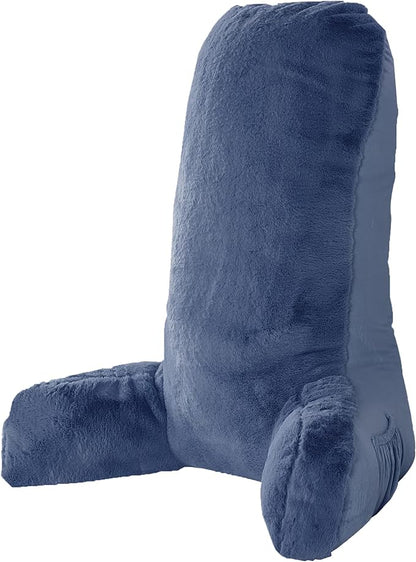 Home Soft Things Fox Faux Fur Bedrest Reading Pillow with DIY Filling, Need Assembly, Backrest Armrest Pillow Chair Back Support for Sitting up in Bed, Dark Blue, 28" x 30" x 17"