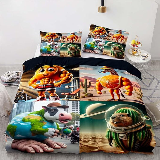 Italian Brainrot Bedding Duvet Cover Set,Funny Fusion AnimalsTwin Full Queen King Comforter Cover Bedding Set for Kids Boys Bed Decor Gifts ﻿ (Color 14,King (104" x 90"))