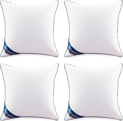 Siluvia Decorative 20x20 Pillow Inserts Set of 4 - Square Throw 20 Pillows with 100% Cotton Cover for Sofa, Couch, and Bed - White