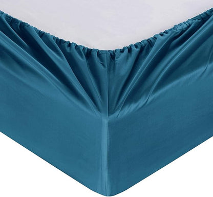 100 Supima Cotton Sheets 600 Thread Count,Bed Sheet Set Queen Sheets 4 Pieces,Soft & Silky Sateen Weave, Fits Mattress Up to 18'',Deep Pocket, Breathable & Fade Resistant (Peacock Blue, Queen)