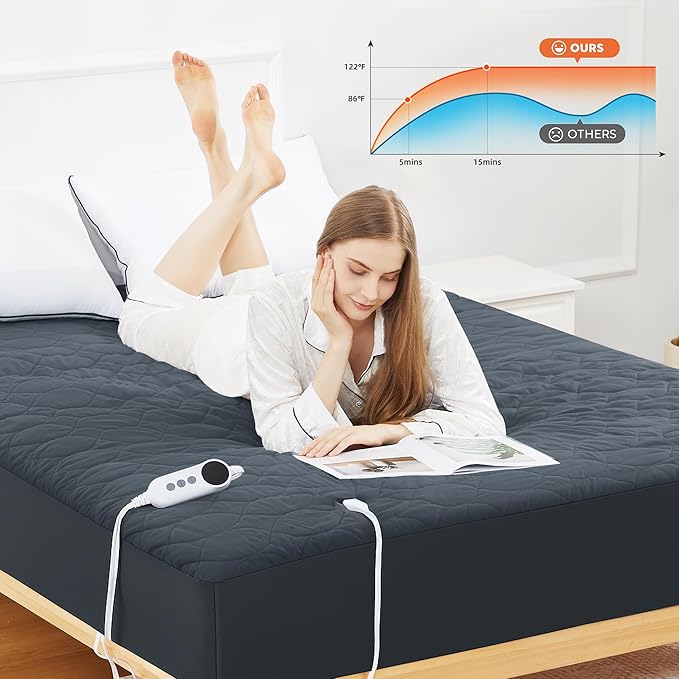 MASVIS Heated Mattress Pad King Size - Dual Control, 6 Heat Settings & 10-Hour Auto Off, Quilted Electric Bed Cover, Bed Warmer with Deep Pocket | Fast Heating | Machine Washable,Grey,78"x80"