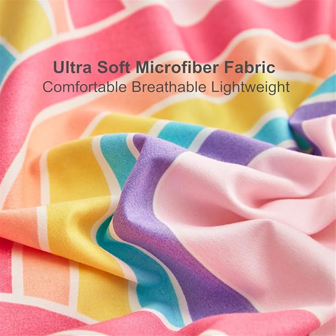 Pink Girls Full Comforter Set, Glow in The Dark 3 Pieces Rainbow Comforter with 2 Pillowcases, Soft Microfiber Girls Full Bedding Set for Kids Teens Washable Lightweight All Season Use